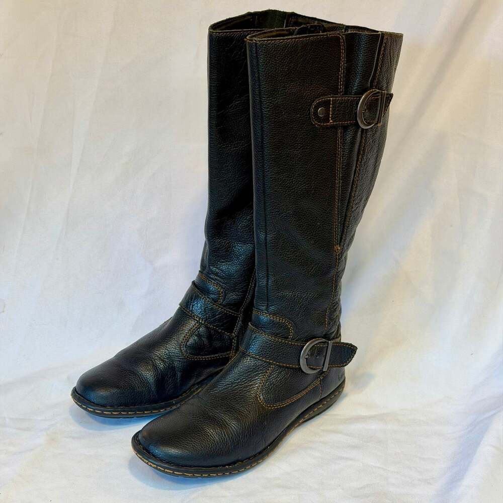 b.o.c. Born Concept Black Leather Tall Riding Boots Women's Size 6M Buckle Zip